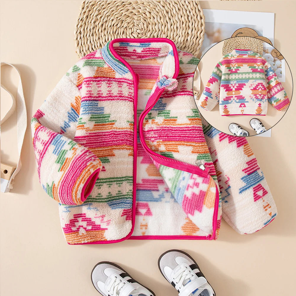 Girls' Fashion Knit Jacket, Striped Colorblock Design, Soft Fabric, Sweet Cute Style, Suitable for Ages 3-10, Fall For Autumn