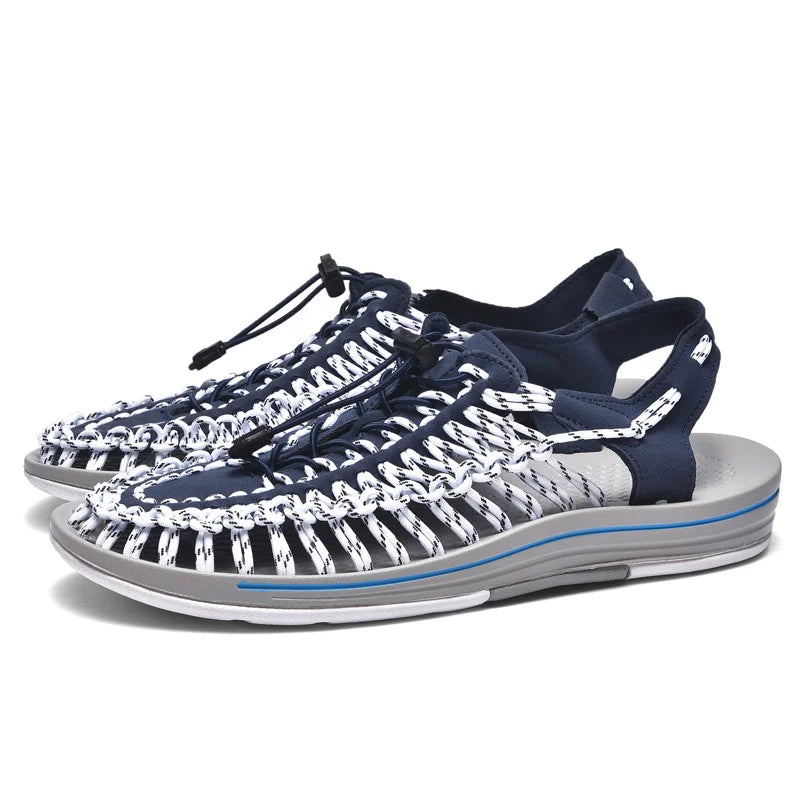 Women Sandals Fashion Handmade Weaving Design Beach Slippers Men Summer Breathable Casual Flat Sandals Outdoor Couples Big Size
