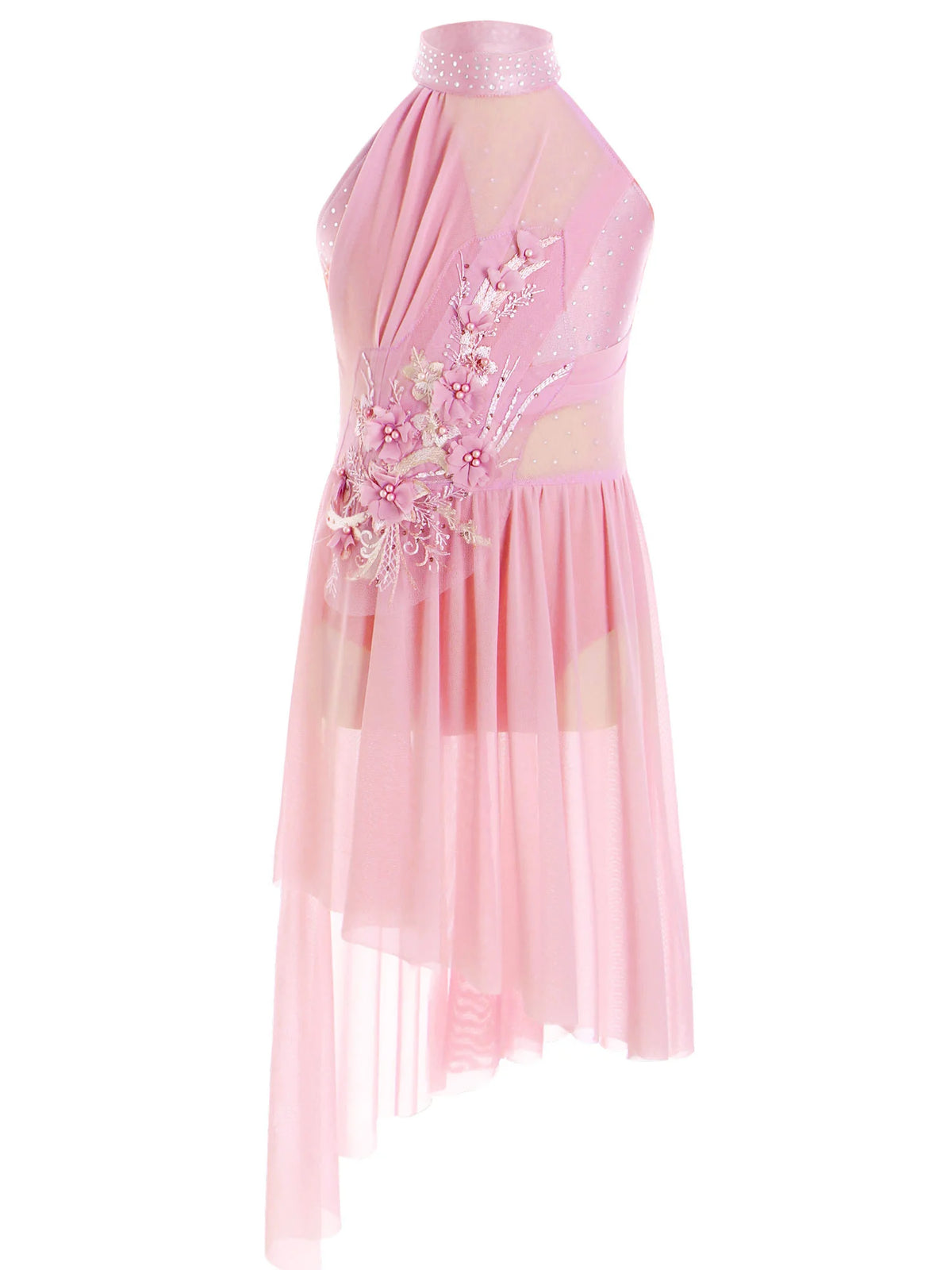 Kids Girls Ballet Lyrical Contemporary Dance Dresses Gymnastics Artistic Skating Costume Shiny Sparkly Rhinestones Tutu Dress