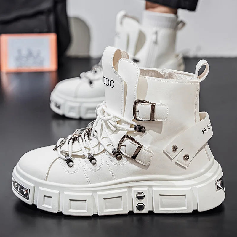 Boots for Man Fashion Rivet Leather Design Luxury Shoes Gothic Black Street Hip Hop Punk Rock Ankle Boots Men Motorcycle Shoes