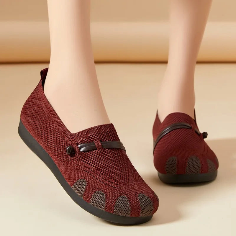 Women Knit Mesh Loafers Slip‑on Flat Shoes Breathable Lightweight Non‑slip Daily Casual Walking Footwear