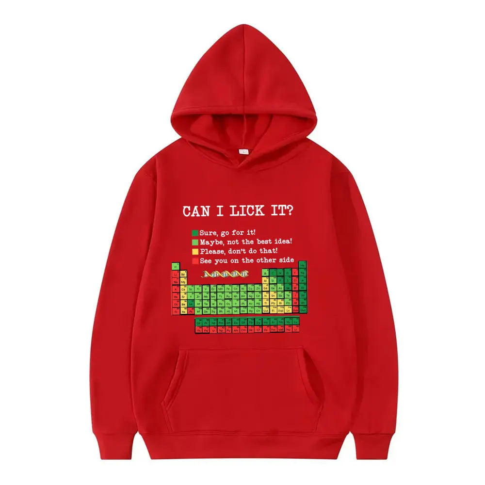 Funny Periodic Table“Can I Lick It? Chemistry Print Hoodie Men Women Casual Hoodies Long Sleeves Hip Hop Vintage Sweatshirts Top