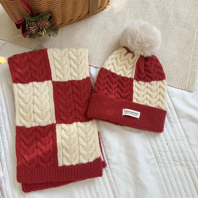 Kids' Christmas Knitted Wool 2in1 Scarf & Beanie Set - Winter Warm, Festive Decor, Unisex