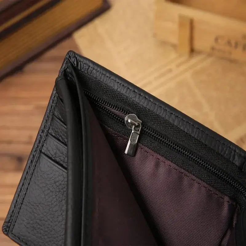 New Men Wallets Premium Product Real Cowhide for Man Short Black Walet Portefeuille Homme
