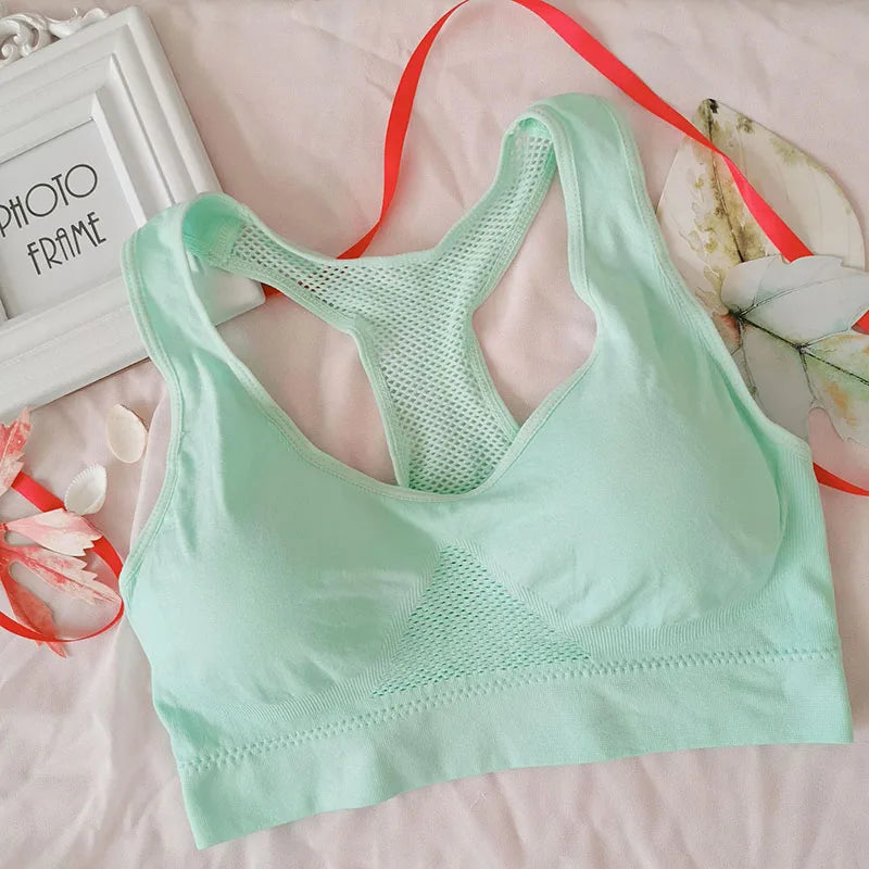 Women Breathable Sports Bra Absorb Sweat Shockproof Padded Gym Running Fitness Double Layer Seamless Yoga Sports Bra Underwear