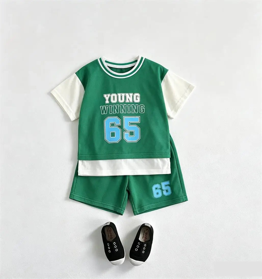 2026 Summer Child Sports Wear Short-sleeved Outfits Fashion Casual Clothing Round Neck TShirt+Shorts Kids New Two Piece Set