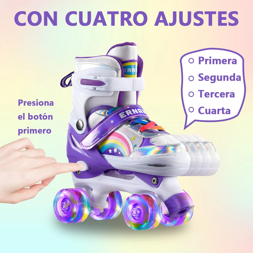 Boys Girls Kids Skates Children Roller Skates Skating Shoes Sliding Adjustable Quad Sneakers PU Flashing 4 Wheels Roller Skates
