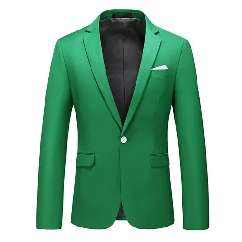 Green Men's Suit Jacket, Single Button V-neck Dress Coat, Fashion Men Slim Blazer, Suitable for All Seasons Terno Masculino