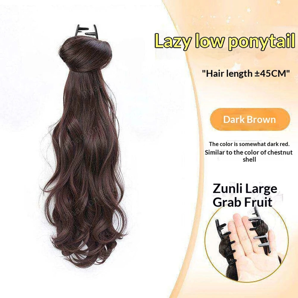 Wig Synthetic Ponytail  Low Side Ponytail Claw Clip Women's Layered Slightly Curly Big Wave Natural Braid Wig