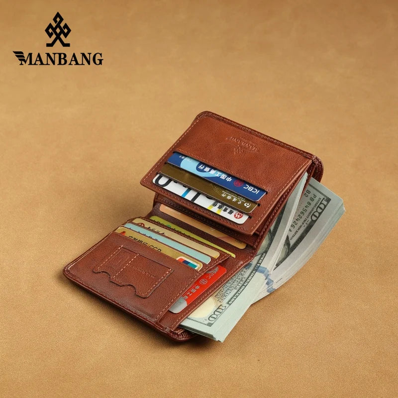 Manbang Men's Wallets RFID Leather Trifold Wallets For Men with ID Window and Credit Card Holder high quality
