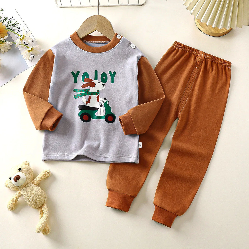 Boys Girls Autumn Pure Cotton Pajamas Kids Cartoon Print Long Sleeve T-Shirt Tops + Pants Pyjamas Baby Underwear Clothing Sets