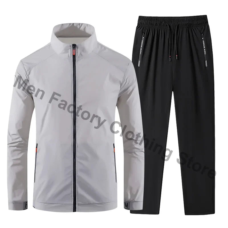 2025 Men's Sportswear Spring Summer Tracksuit 2 Piece Sets Sports Suit Sun Jacket+Pant Running Set Male Gym Exercise Clothing