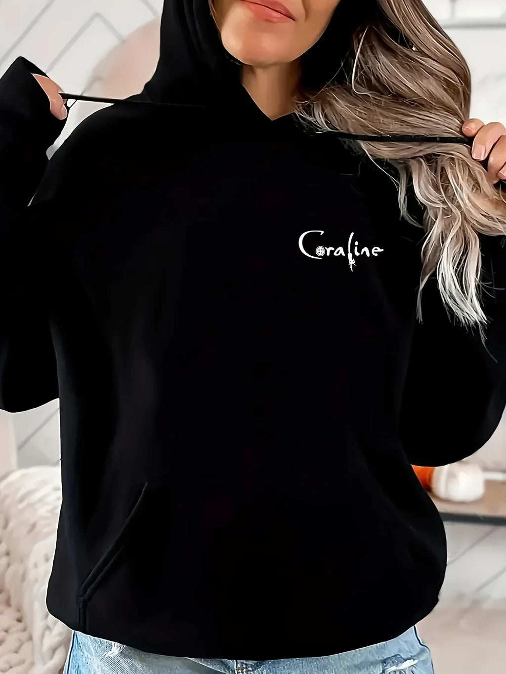 Coraline Themed Cartoon Character Print Hoodie for Women Casual Fashion Casual HipHop Sweatshirt Harajuku Unisex
