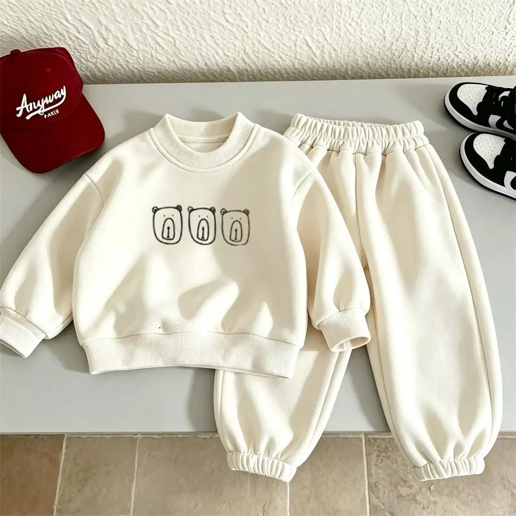 Cute Sweatshirts Outfits Kids Casual Loose Hoodie Loose Pants Two Piece Set Outer Wear Simple Round Neck Tops Sweatpants Suits