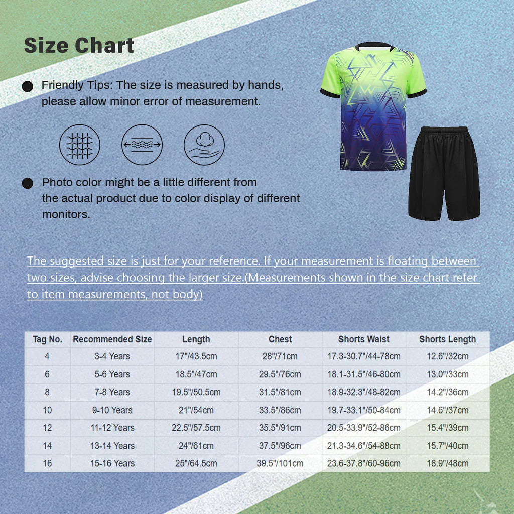 Kids Boys Sports Set Football Jersey Costume Children Tracksuit Round Neck Short Sleeve Geometric Print T-shirt with Shorts