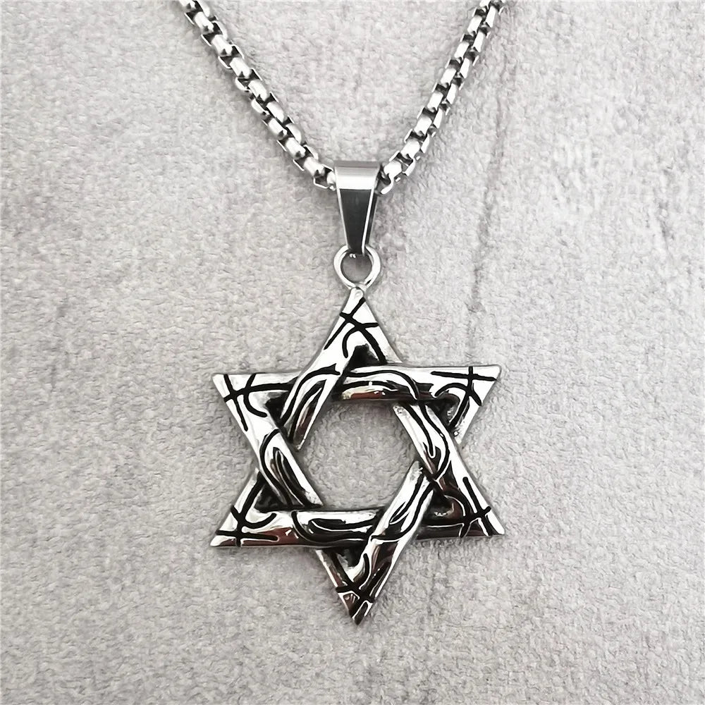 70 Cm Jewelry for Men Boys  Solid Color Six-pointed Star of David Pendant Necklace Titanium Steel Punk Hip Hop Popular Necklace
