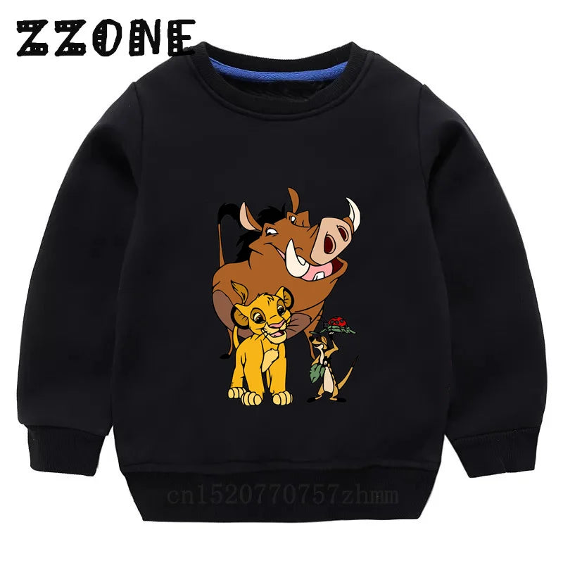 Kids Sweatshirts The Lion King Cute Simba Print Cartoon Children Hoodies Autumn Baby Pullover Outwear Tops Girls Boys Clothes