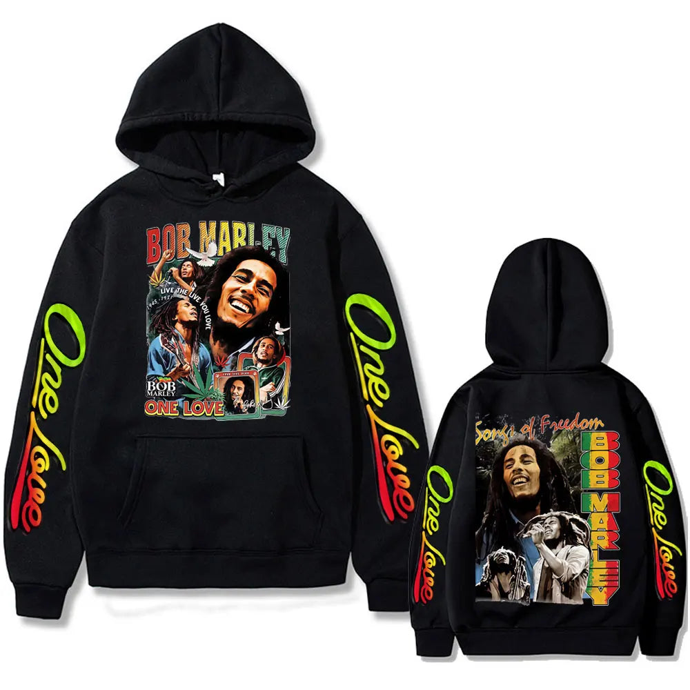 Reggae Bob Marley One Love Hoodie Men Women Casual Vintage Sweatshirt Male Gothic Punk Oversized Pullover Hoodies 90s Streetwear