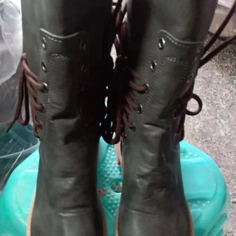 Women's Boots Fashion Casual Leather Boots Designer Mid-Calf Boot Luxury Knight Boots for Women Retro Short Boot Botas De Mujer