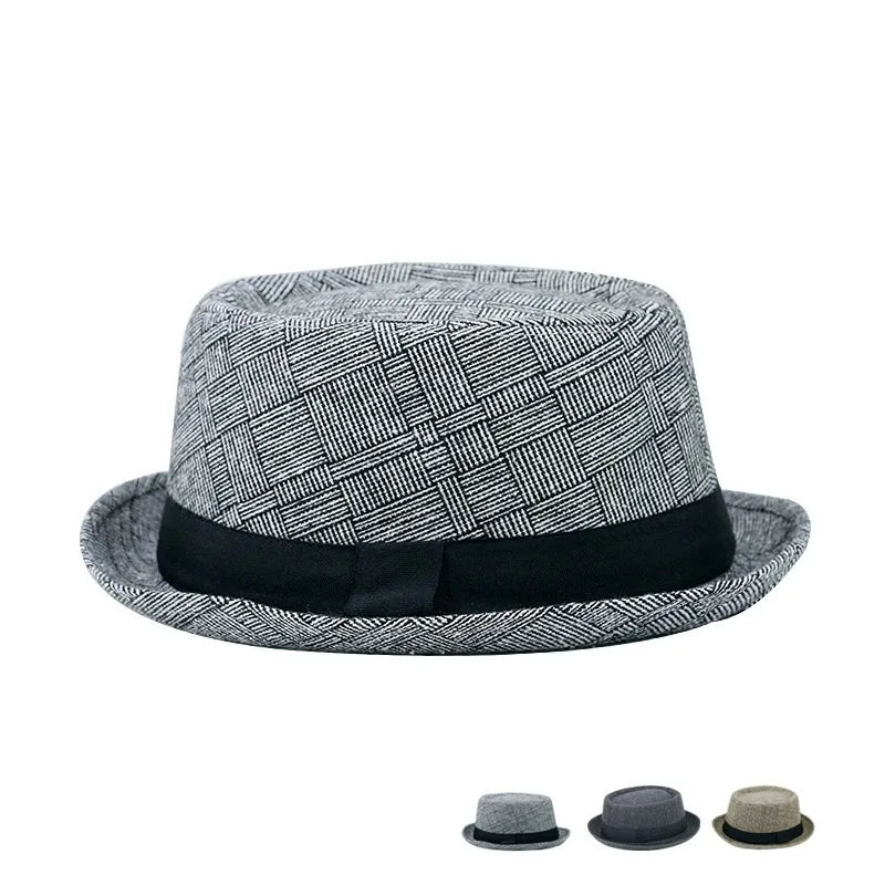 New Autumn and Winter Hats for Men British Retro Jazz Hats Round-Top Small Top Hats Women's Classic Plaid Gentleman-Style Hats