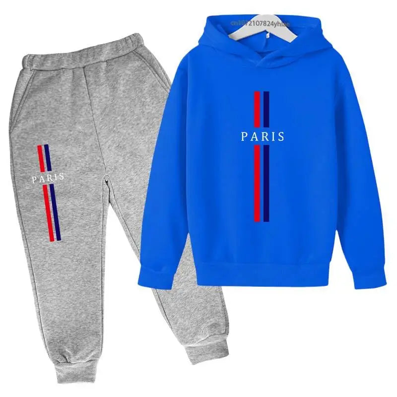 Kids Autumn Spring Casual Paris Print 2pcs Hoodie+Pants Tracksuits 2-13Years Boys Girls Fashion Streetwear Children Clothes Sets