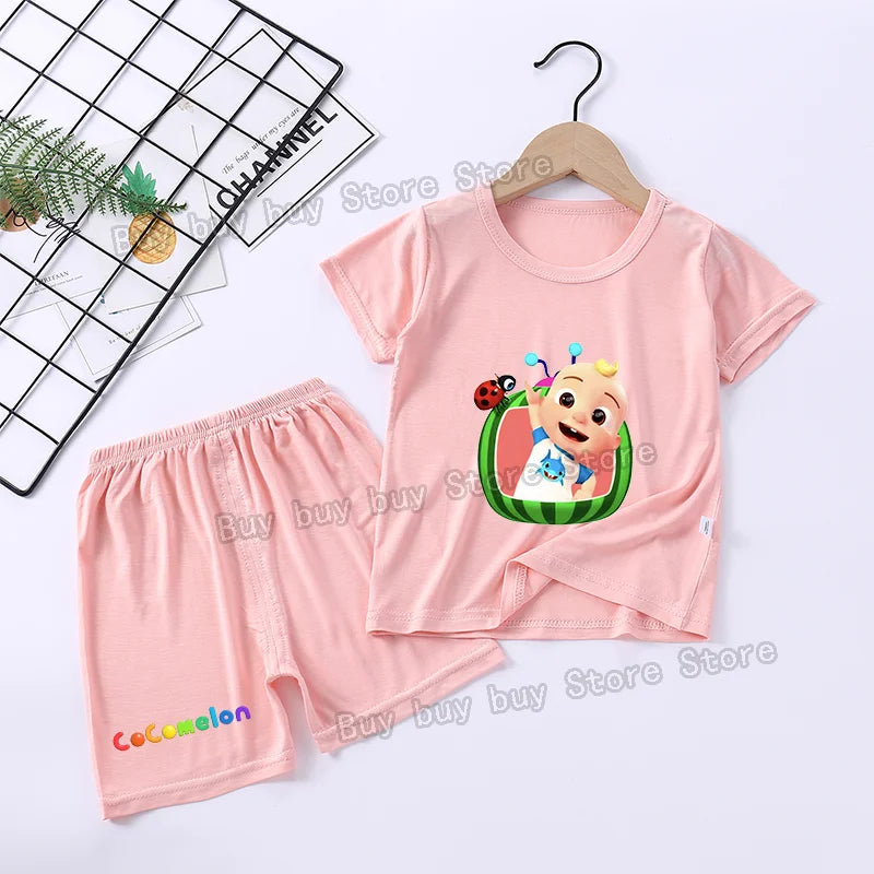 Cocomelons Pajamas Suit Kids Boys Girls Nighty Wears Cool Summer Loungewear Short Sleeve T-shirt Shorts 2pcs Soft Birthday Gift