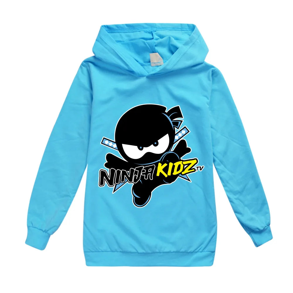 Kids Funny NINJA KIDZ Hoodies Boys Casual T Shirt Cartoon Long Sleeve Children T-Shirts Spring fall Girls Tops Children Clothes