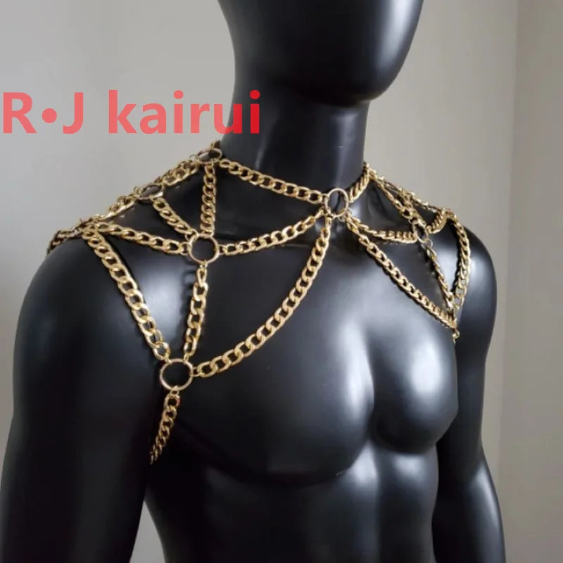 Fashion RJM03 Handmade Gold Men Chains Jewelry Unique Punk Necklace Shoulder Chains Cosplay Jewelry 2 Colors