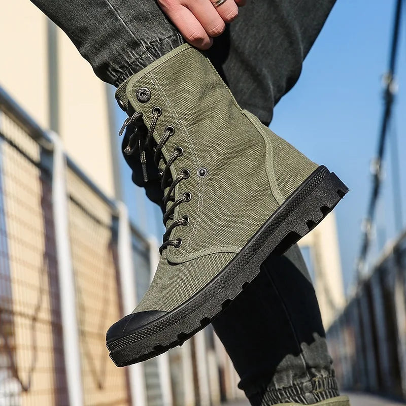 Canvas Boots Men Boots High Top Shoes for Men 2025 New Trend Platform Cuff Shoes Men Casual Ankle Boots Military Bota Masculina