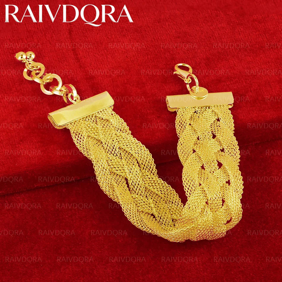 18K Gold Plated Woven Chain Bracelet For Men and Women Fashion Jewelry Classic Simple Party Accessories Holiday Gift