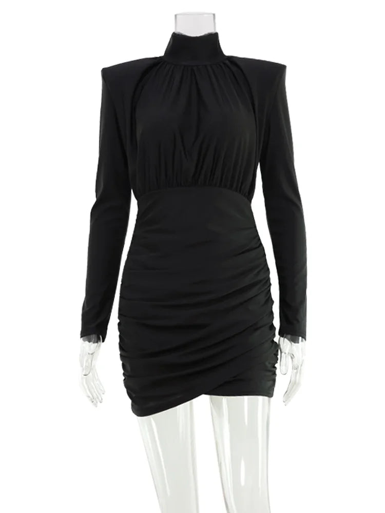 Solid Dresses For Women Fashion Sexy Streetwear Long Sleeves Turtleneck Sheath Mini Vestidos Robes Female Slim Fit Partywear