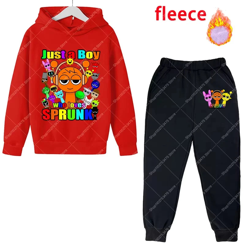 Sprunki Kids Anime Cute Hoodies Pants Set Children Autumn Winter Clothing Boy Girl Cartoon Hooded Top Fashion Trousers Gift 2025