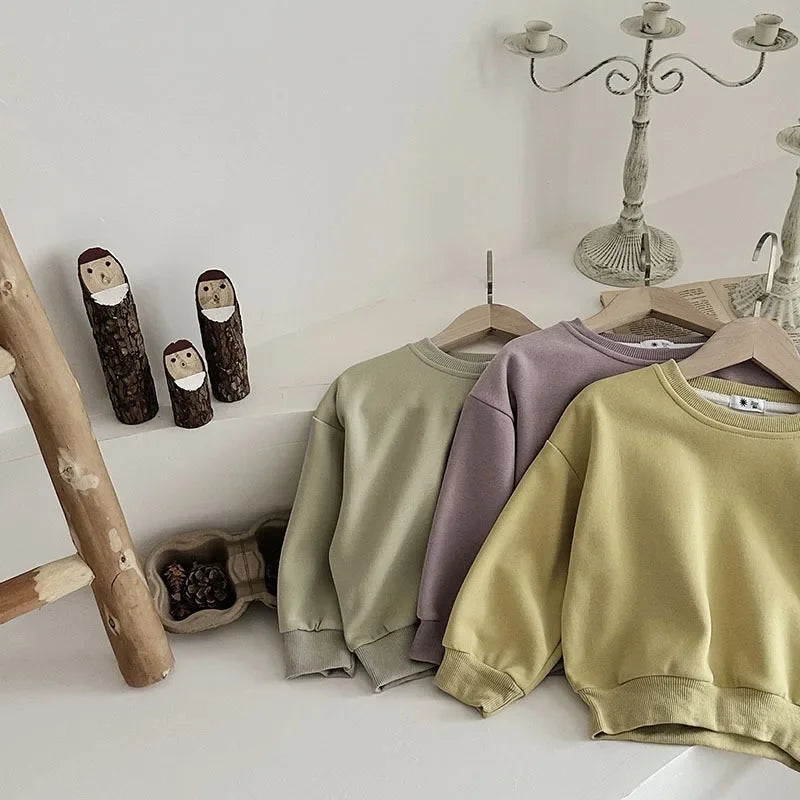 Children's Hoodies 1-7 Y Boys Solid Simple sweatshirt Girls O-neck Pullover 6 Colors Spring Autumn Teenage Casual Tops