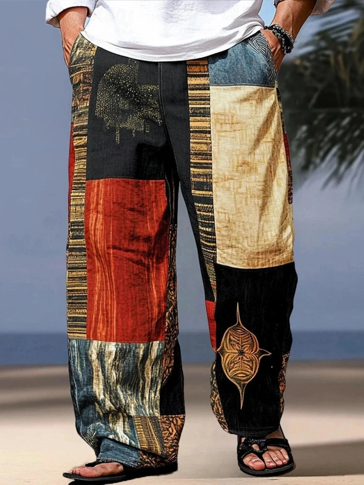 Men's Trousers Pants Beach Pants Drawstring Elastic Waist Summer 3D Print Stripe Graphic Prints Geometry Comfort Casual Pants