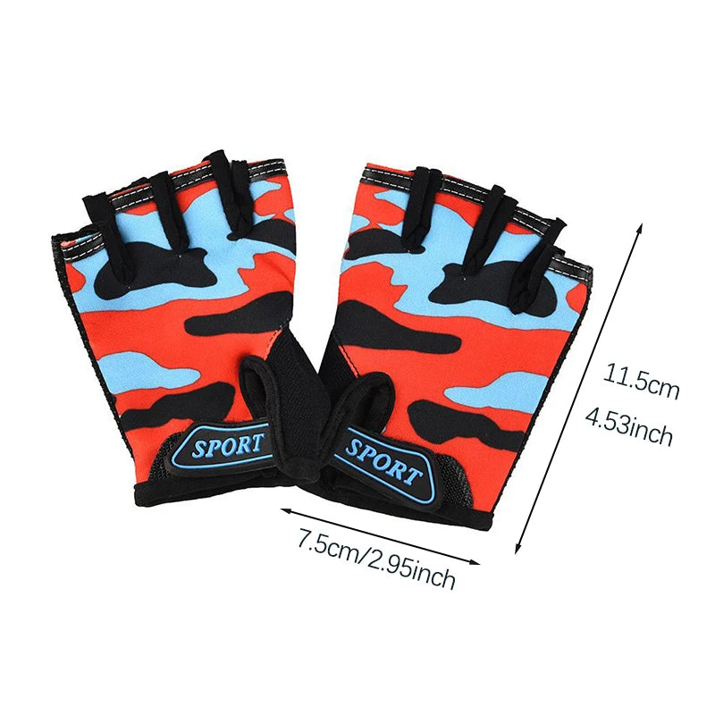 Kids Cycling Gloves for Boys Girls Fingerless Summer Sport Breathable Anti-Slip Skateboarding Camouflage Children Outdoor Gloves