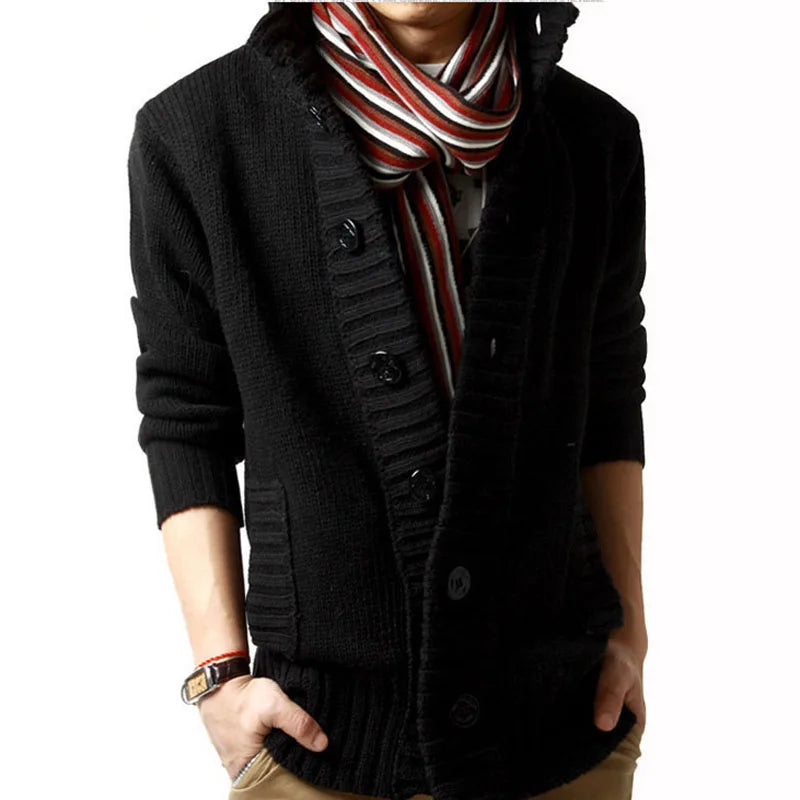 Men Sweater New Autumn Front Button Cardigan Stand Collar Sweaters for Men Coat Winter Warm Knitwear Clothing pull homme MY271