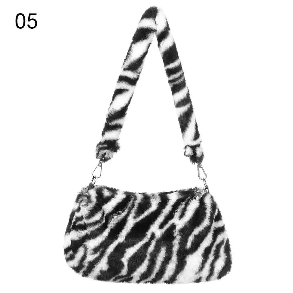 New Women's Casual Shoulder Bag Animal Print Leopard Plush Lady Shoulder Underarm Bag Female Messenger Bag Crossbody Bags