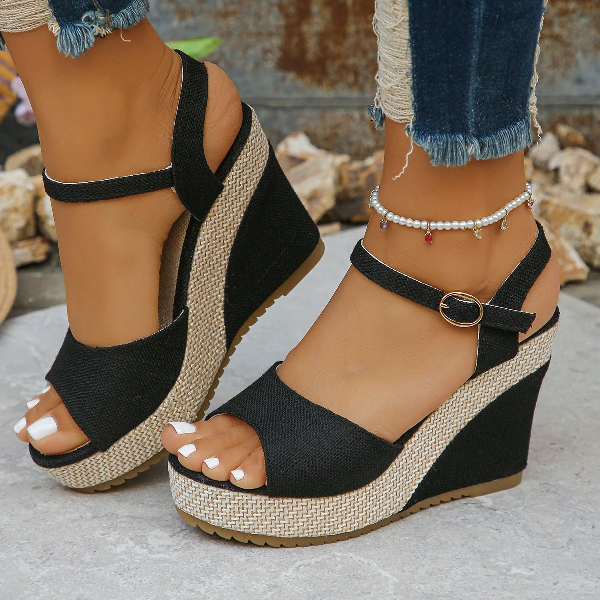 Women Sandals 2025 New Fashion Wedges Shoes Women Summer Platform High Heel Female Buckle Sandals Sexy Bohemia Style Women Shoes