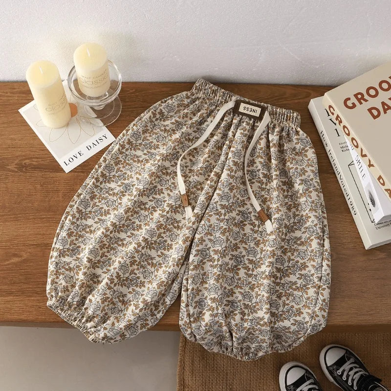 Kids' Long Pants Summer Korean Style Loose Fit Unisex Casual Solid Color Mosquito-Proof Cuffed Pants for Boys Girls Baby