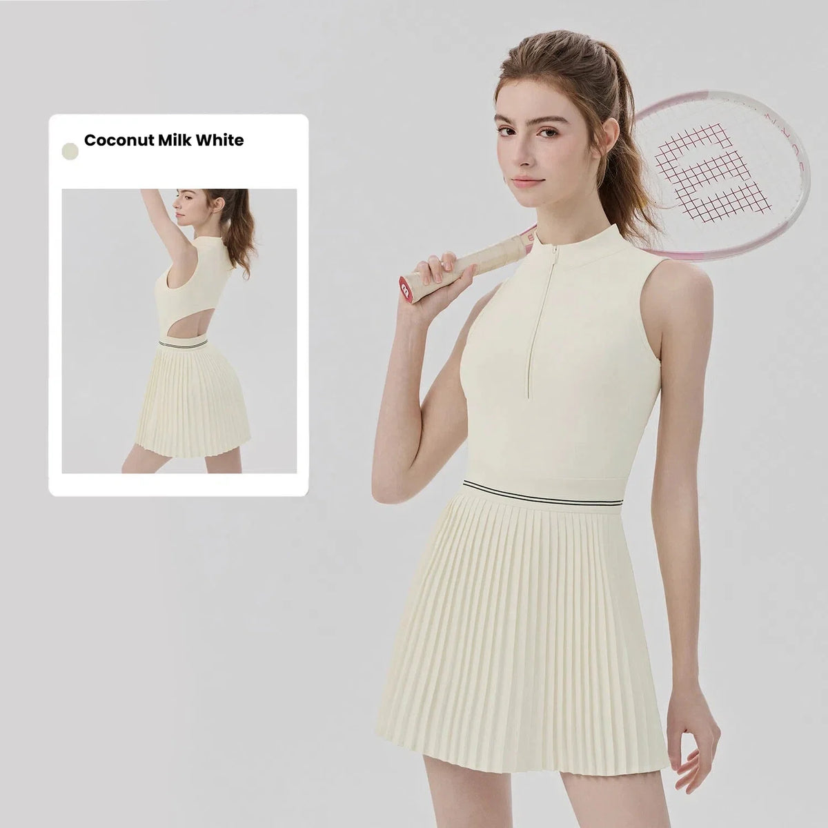 Women’s Sports Dress with Built-in Bra Cooling Breathable Anti-Exposure One-Piece Tennis Yoga Badminton Bodysuit Athletic Skort
