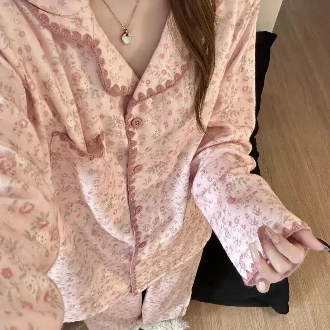 Teen Girls Long-sleeve Long-pant Pajamas Spring Autumn Woman Loungewear Students Breathable Homewear Women Loose Ladies Casual