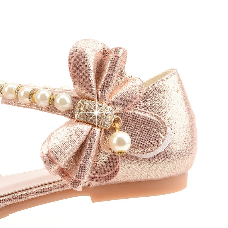 Girls Wedding Shoes Glitter New Brand Flat Heels Children Princess Sandals Dance Kids Fashion Party Shoes with Pearl