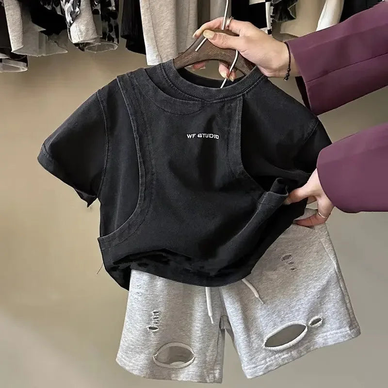 2025 New Spring Summer Kids Shirts Boy Fashion Korean Simple Style Casual Simple Style Cotton Baggy Cool