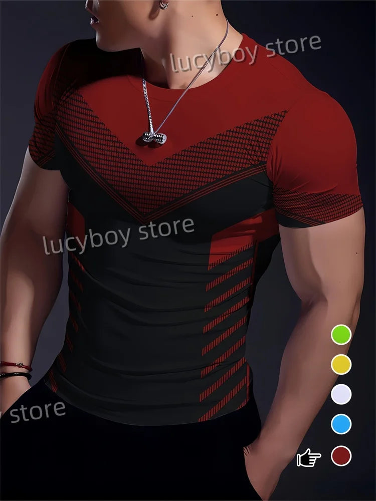 Men's Sports Stripe  Gym T Shirt Mans Casual Short Sleeve Tees Quick Drying Running Sportwear Men Oversized Tops men Clothing