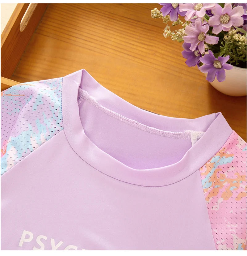 Kids Swimwear Sets Summer Girls Fashion Sport Swimsuit Tops+Pants 2Pcs Children Travel Beach Short Sleeve Suits 3-10 Years