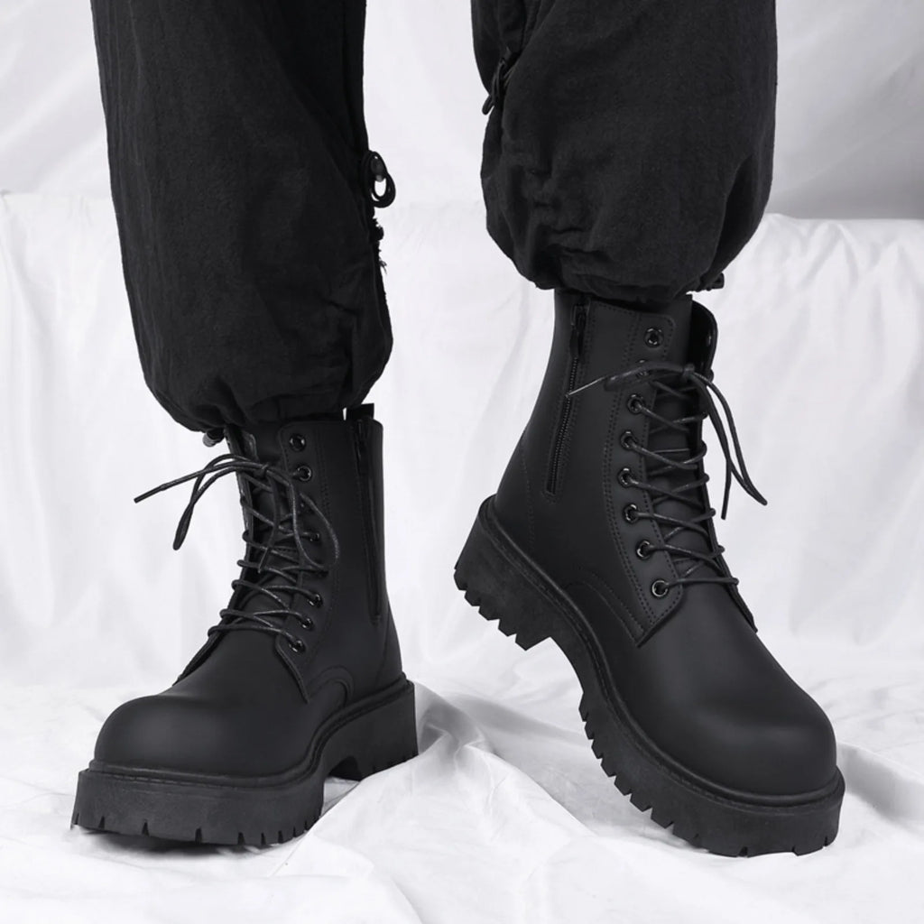 Couple's casual boots four season men's and women's high top leather boots fashion thick soled non slip plus size outdoor boots