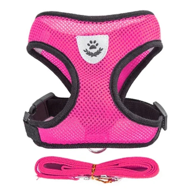 Breathable Mesh Pet Harness & Leash Set Adjustable Polyester Vest Harness with Collar Suitable for Cats Puppies Small Medium Dog