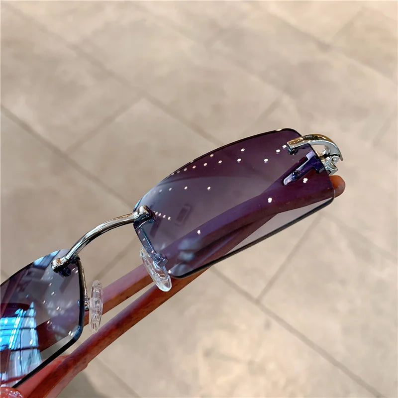Rimless Sunglasses For Men Women Wooden Designer Luxury Brand Retro Sun Glasses Fashion Shades UV400 Travel Outdoor