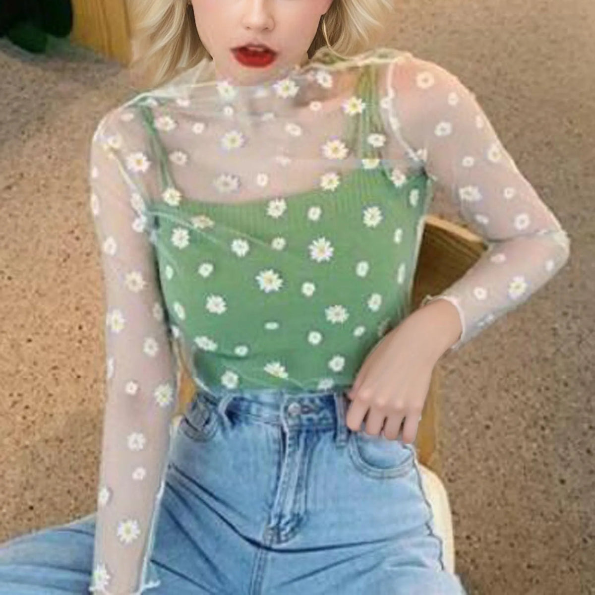 Casual Summer Crop Tops Women's Sheer Mesh Spaghetti Strap Tank Tops Streetwear Cotton Knitted Blouse Basic Camis Tops Mujer