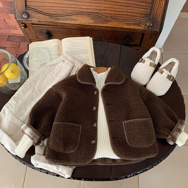 Baby Boys one-piece velvet jacket autumn and winter new style children's and girls' lapel coat